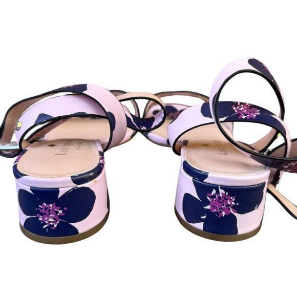Kate Spade New York Pink Floral Strappy Sandals With Navy Flower Print.Size 8B - Picture 6 of 11